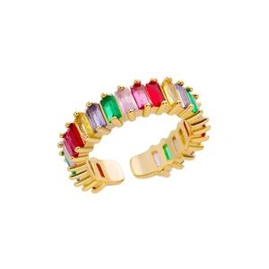 Rainbow Baguette Adjustable Ring – Gold Tone